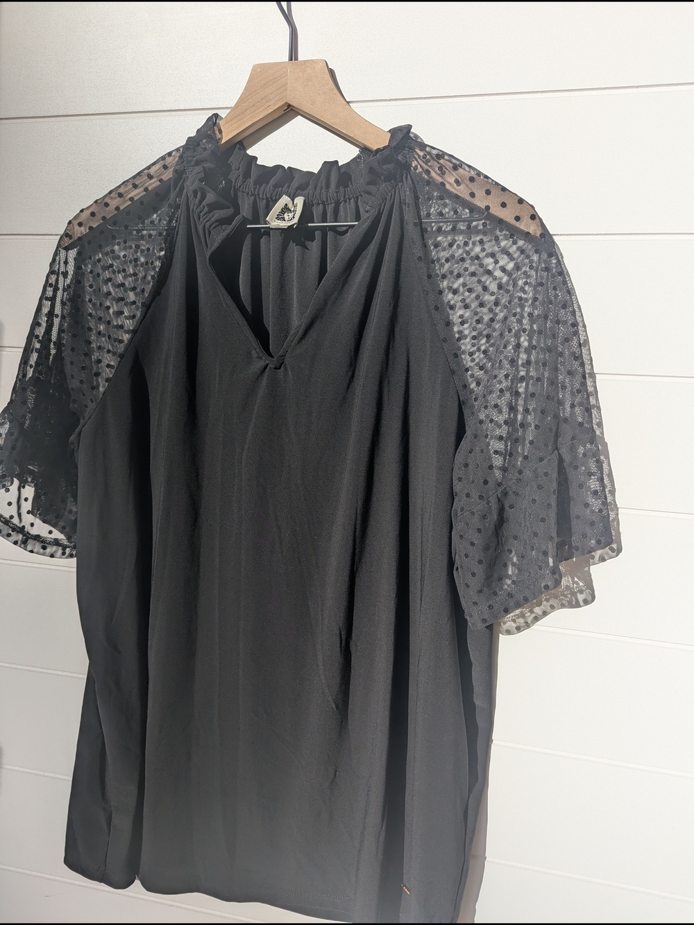 Anne Klein Black Sheer Polka Dot Sleeve Blouse